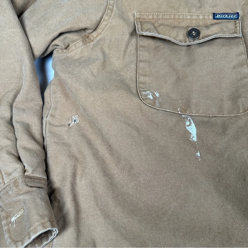 Dickies tan Brown duck Jacket collar zip chore‎ work coat